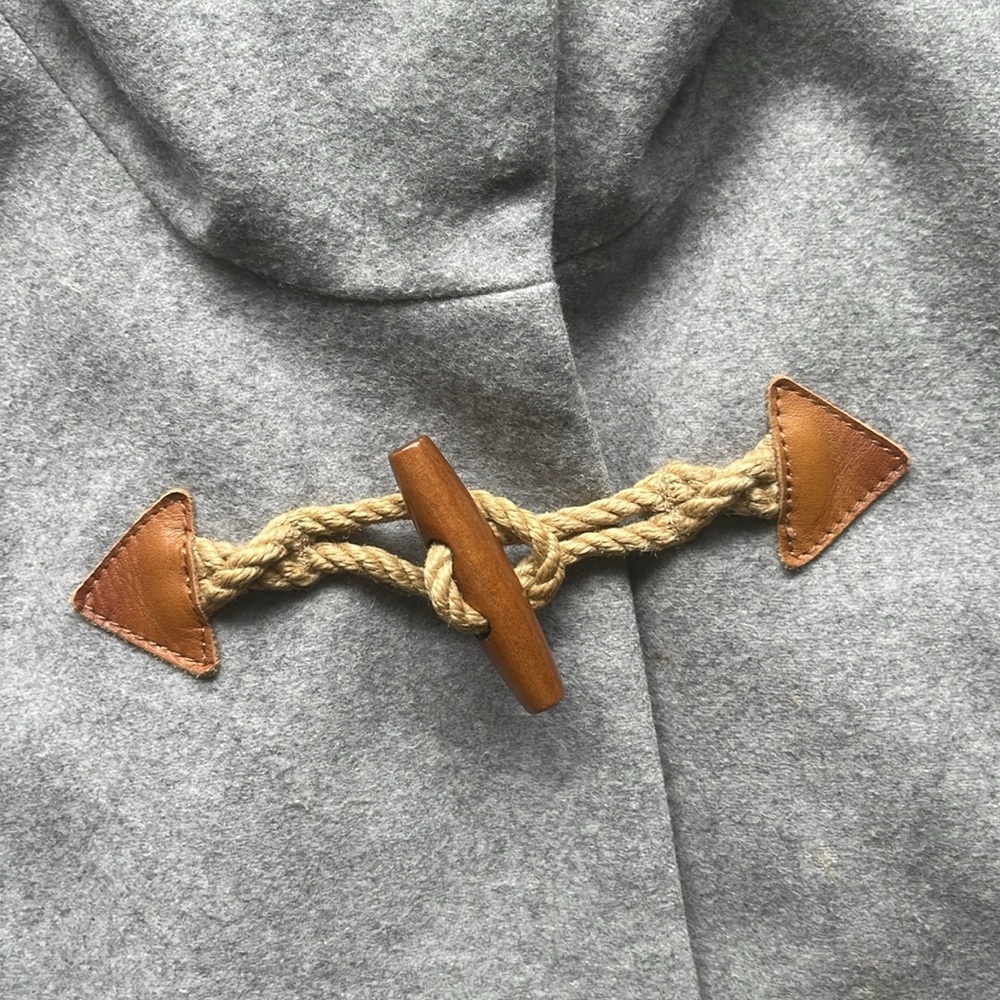 J. Crew Gray Wool Toggle Hooded Cape Coat with Tan Leather Accents - Picture 5 of 12
